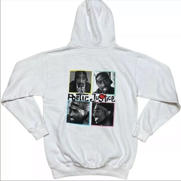 Tupac Poetic Justice Men’s Hoodie White Graphic Logo Sweatshirt Hip Hop NEW - Picture 7 of 8